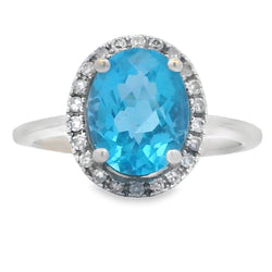 Natural 1.97ct Blue Topaz Diamond Ring 14KT White Gold