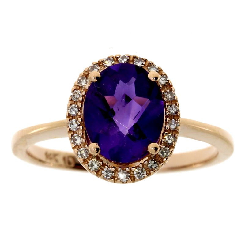 Genuine 1.96ct Amethyst Diamond Ring 14KT Rose Gold