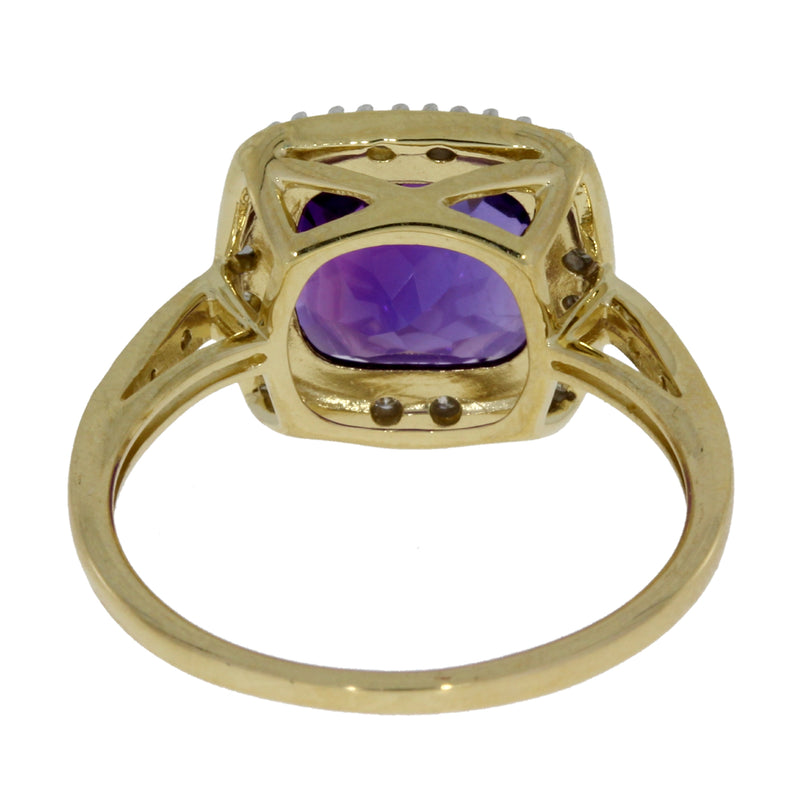 Genuine 3.10ct Amethyst Diamond Ring 14KT Yellow Gold