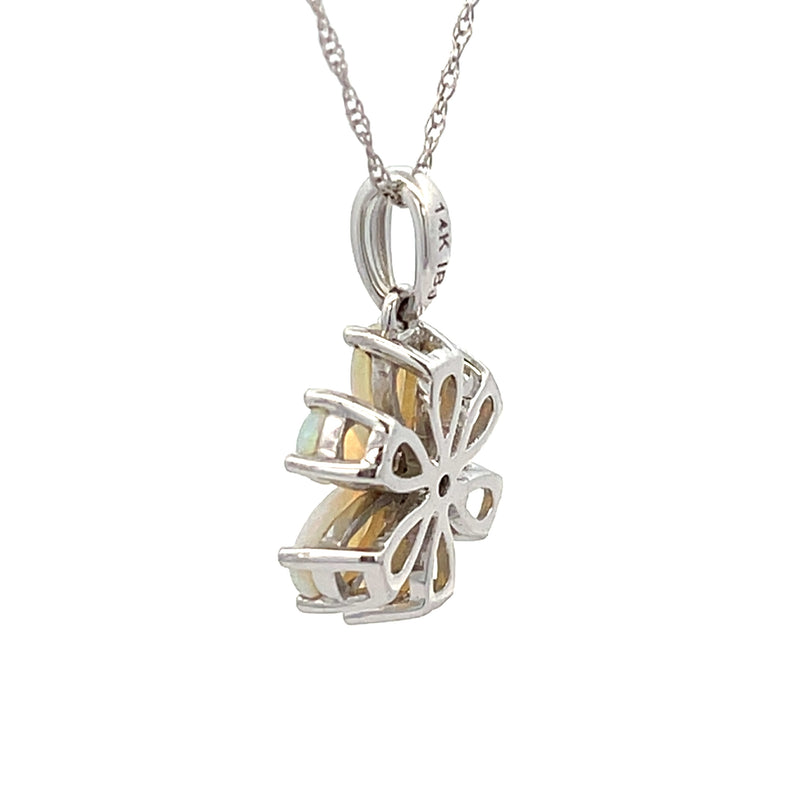 .01ct Opal Diamond Flower Pendant 14KT White Gold