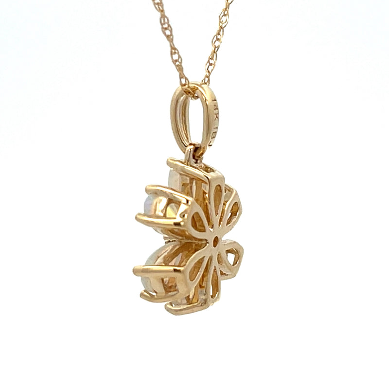.01ct Opal Diamond Flower Pendant 14KT Yellow Gold