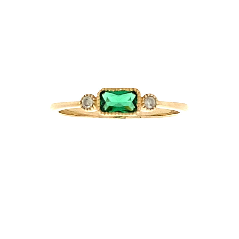.02ct Created Emerald Diamond Ring 10KT Yellow Gold