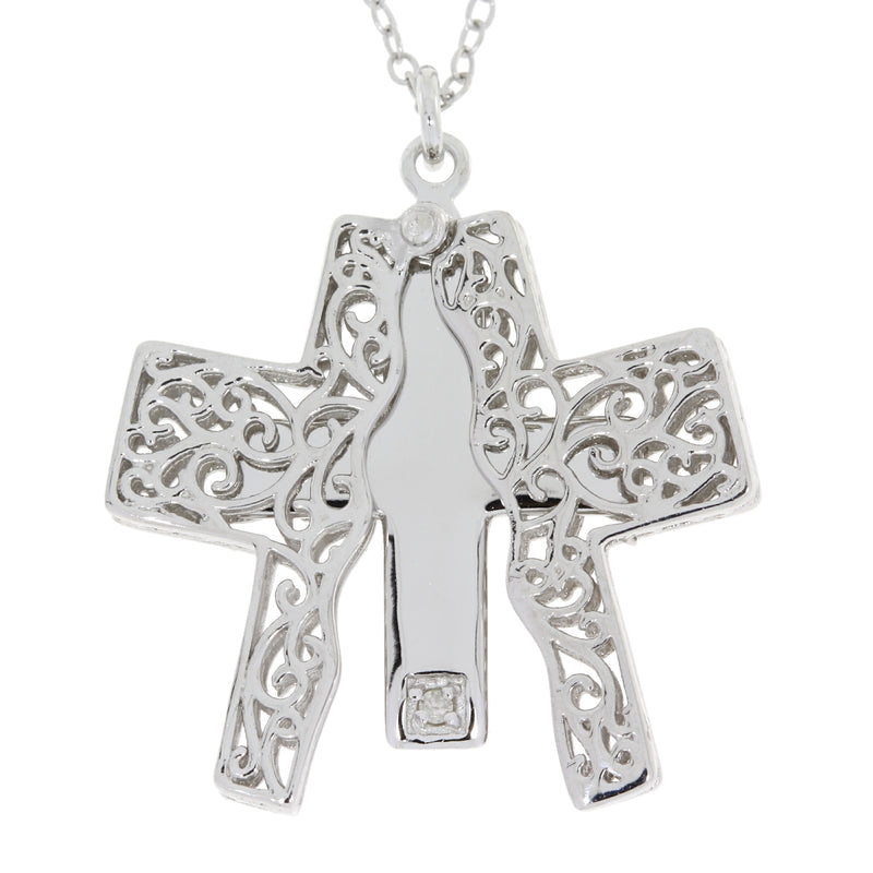 .01ct Diamond Cross Religious Pendant Sterling Silver