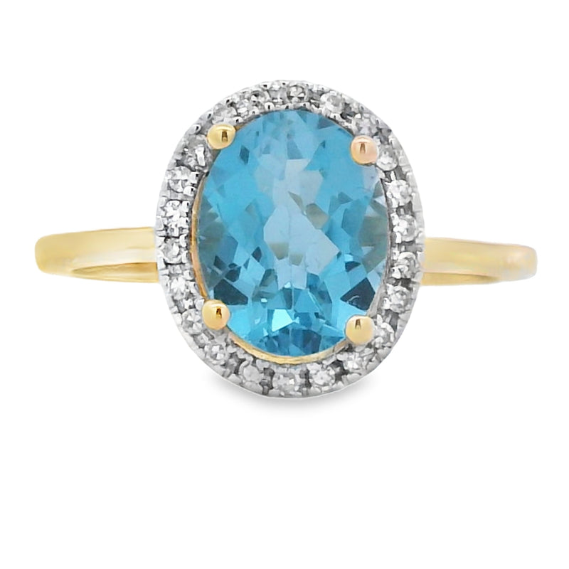 Natural 1.97ct Blue Topaz Diamond Ring 14KT Yellow Gold