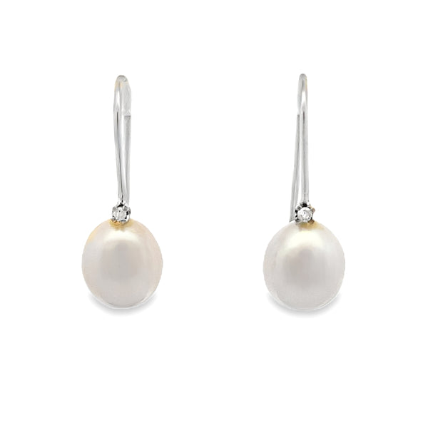 .01ct Pearl Diamond Earrings 10KT White Gold