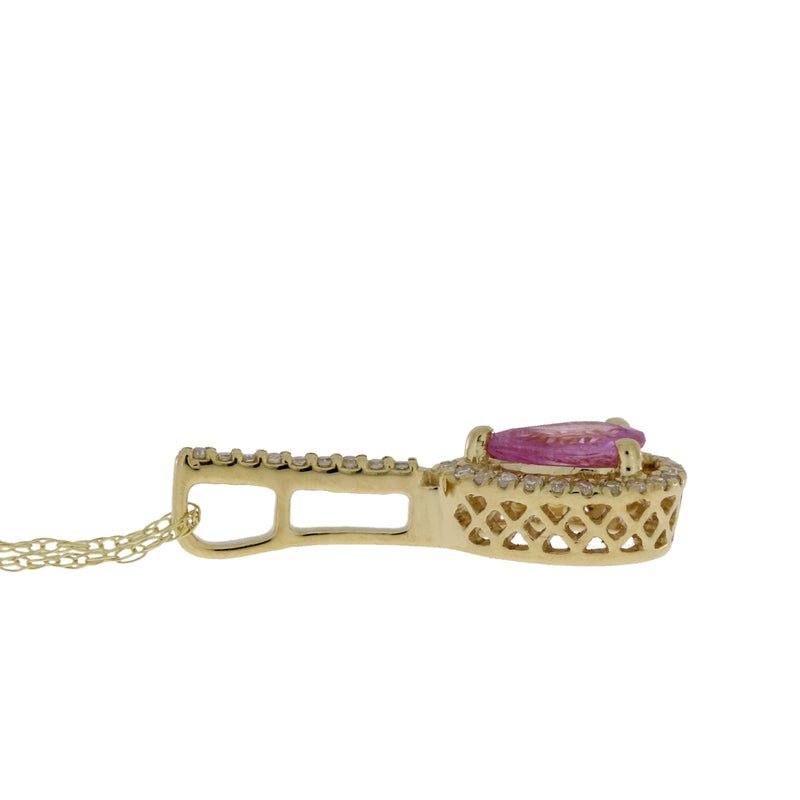 Pink Sapphire Diamond Fashion Pendants 14KT Yellow Gold
