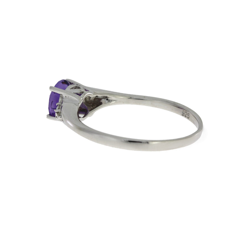 Genuine .96ct Amethyst Diamond Ring Sterling Silver