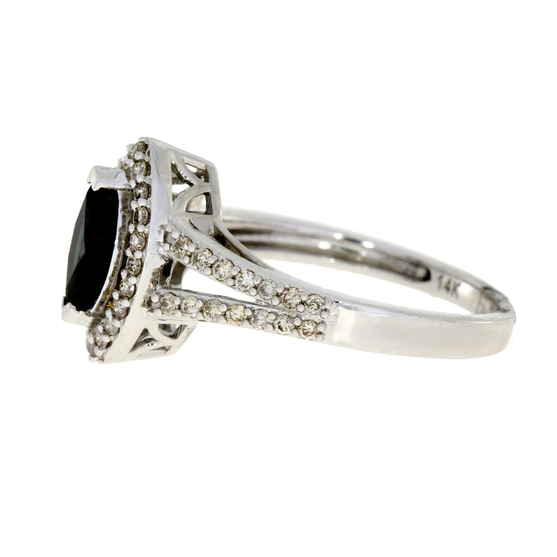 Natural 1.10ct Sapphire Diamond Ring 14KT White Gold