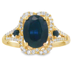 Natural 2.55ct Sapphire Diamond Ring 14KT Yellow Gold