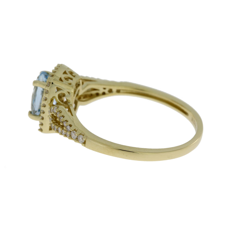 Genuine .93ct Aquamarine Diamond Ring 14KT Yellow Gold