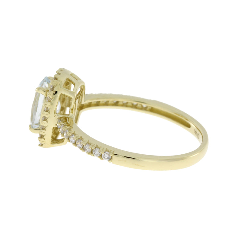 Natural 1.28ct Aquamarine Diamond Ring 14KT Yellow Gold