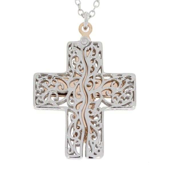 .01ct Diamond Cross Religious Pendant Sterling Silver