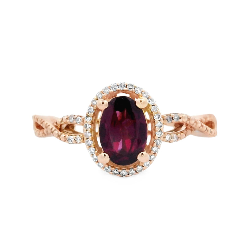 1.10ct Rhodolite Garnet Diamond Ring 14KT Yellow Gold