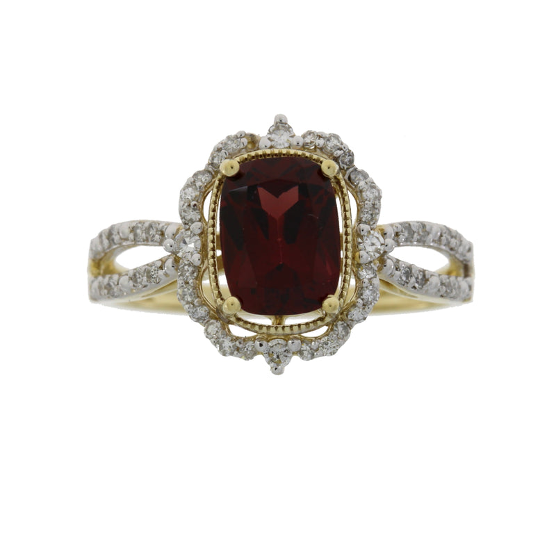 Genuine 1.27ct Garnet Diamond Ring 14KT Yellow Gold