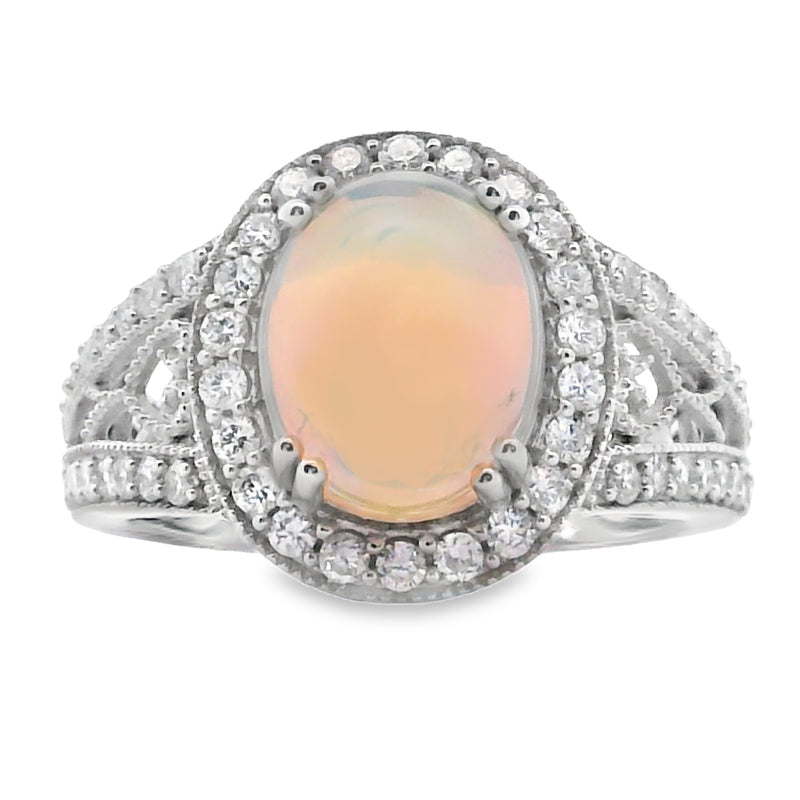 Genuine 2.42ct Opal Diamond Ring 14KT White Gold