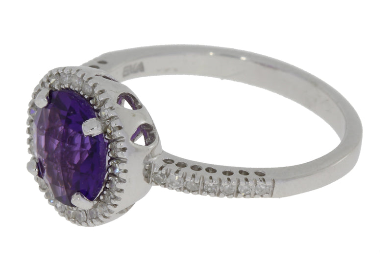 Natural 1.98ct Amethyst Diamond Ring 10KT White Gold