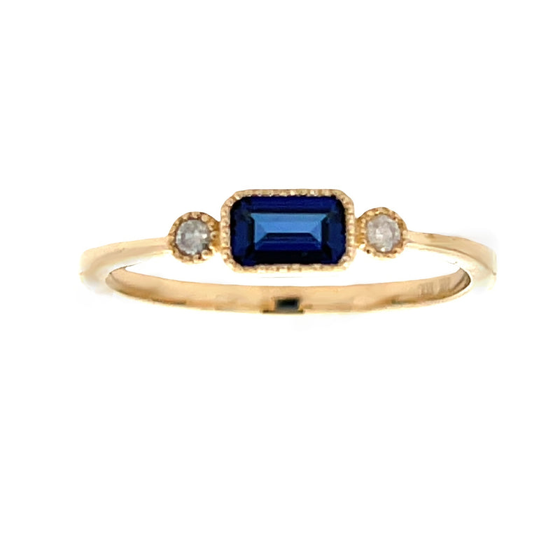 .02ct Created Sapphire Diamond Ring 10KT Yellow Gold