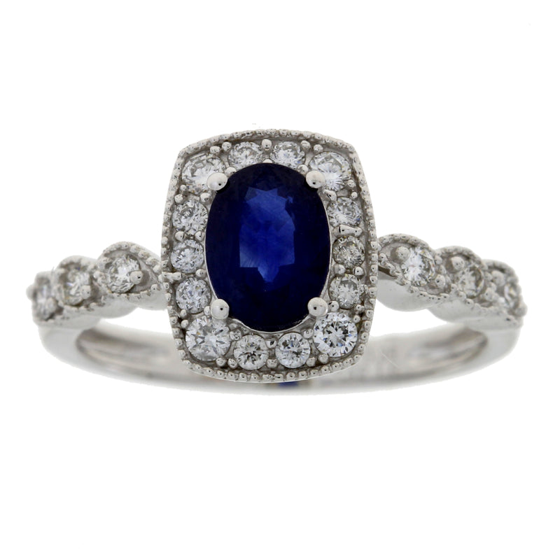 Natural 1.35ct Sapphire Diamond Ring 14KT White Gold