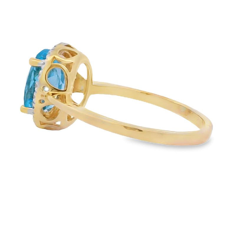 Natural 1.97ct Blue Topaz Diamond Ring 14KT Yellow Gold