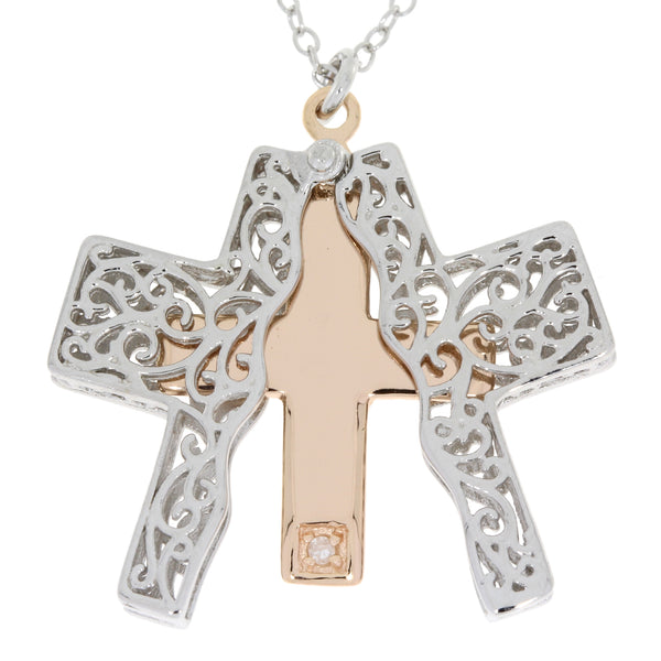 .01ct Diamond Cross Religious Pendant Sterling Silver