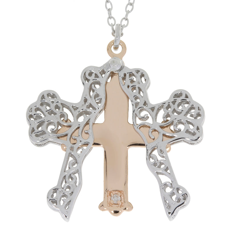 .01ct Diamond Cross Religious Pendant Sterling Silver