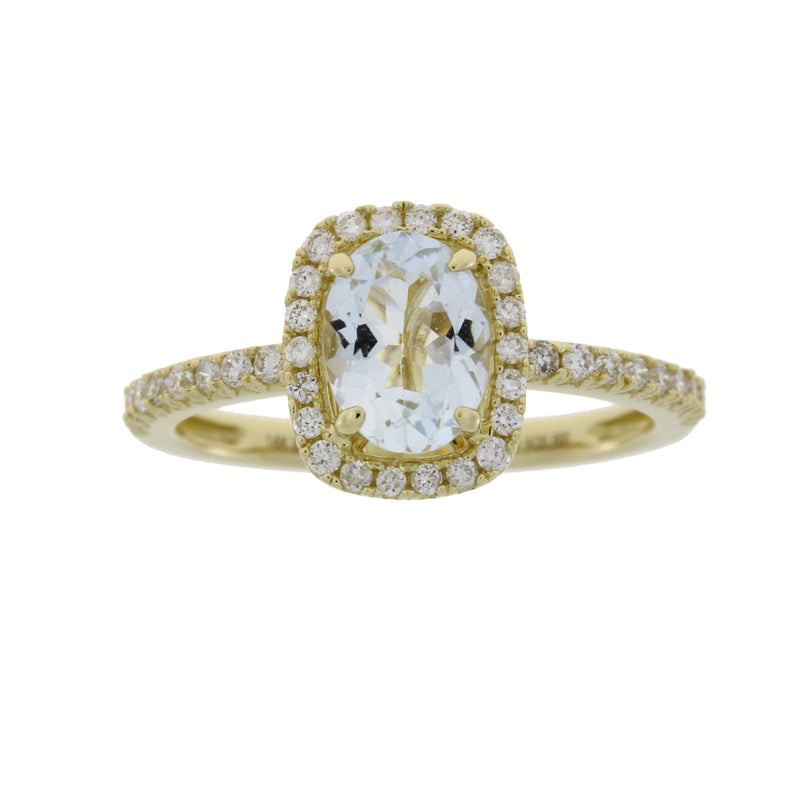 Natural 1.28ct Aquamarine Diamond Ring 14KT Yellow Gold