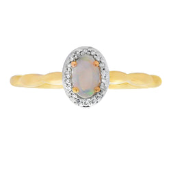 Natural .15ct Opal Diamond Ring 10KT Yellow Gold