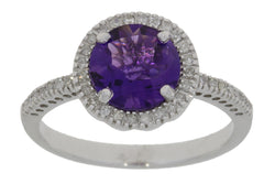 Natural 1.98ct Amethyst Diamond Ring 10KT White Gold