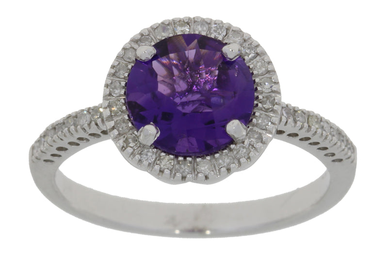 Natural 1.98ct Amethyst Diamond Ring 10KT White Gold