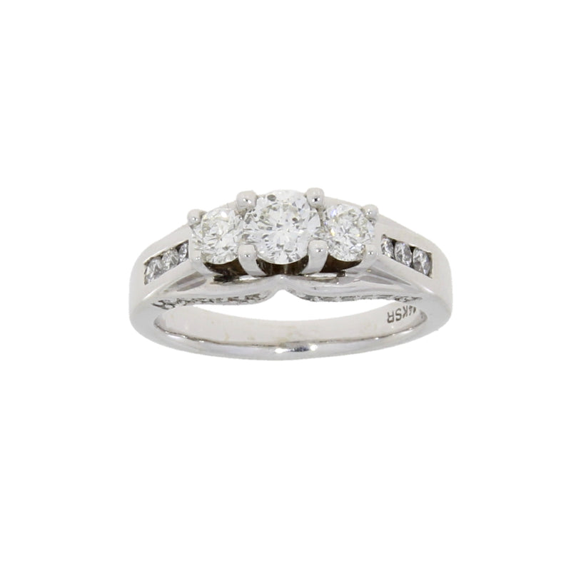 Natural 1.00ct Diamond 3 Stone Ring 14KT White Gold