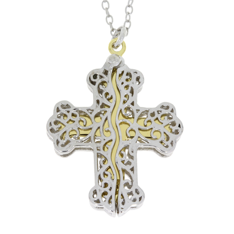 .01ct Diamond Cross Religious Pendant Sterling Silver