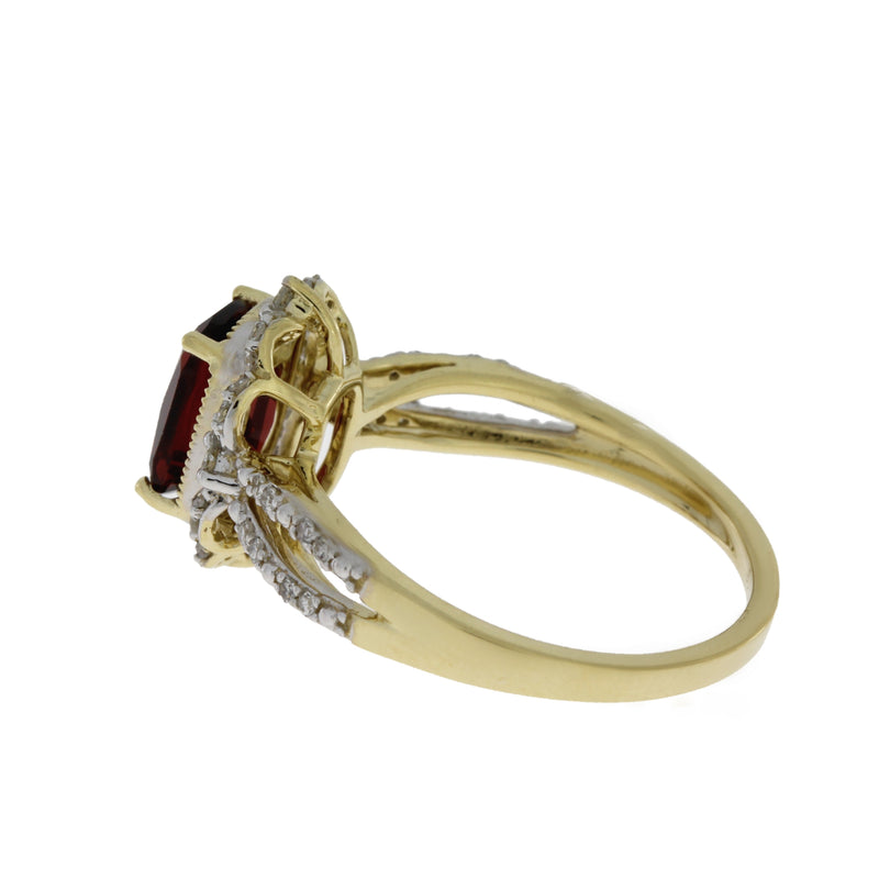 Genuine 1.27ct Garnet Diamond Ring 14KT Yellow Gold