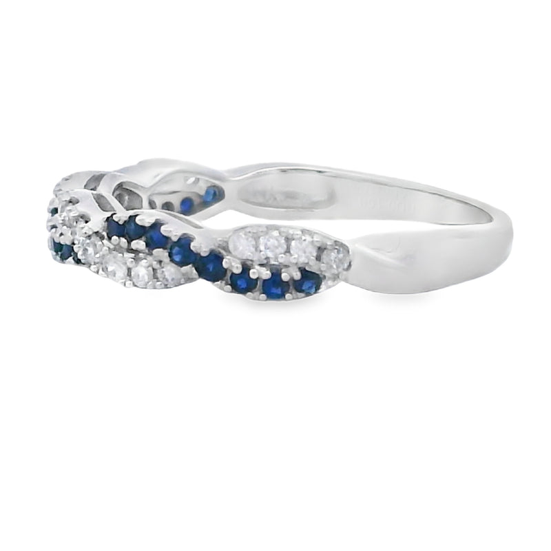 Sapphire Diamond Wedding Band Ring 14KT White Gold