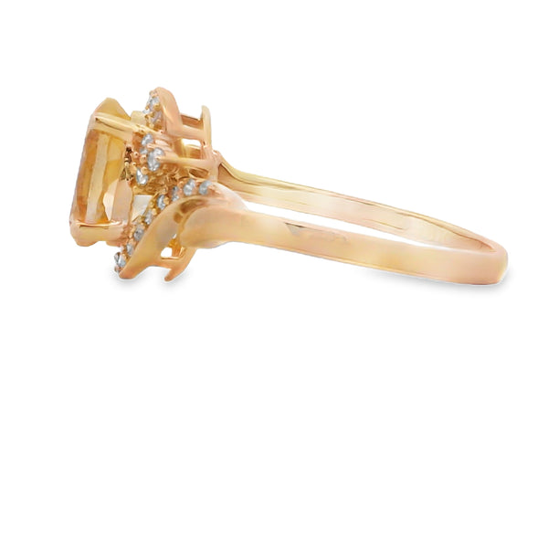 Genuine 1.96ct Citrine Diamond Ring 14KT Yellow Gold