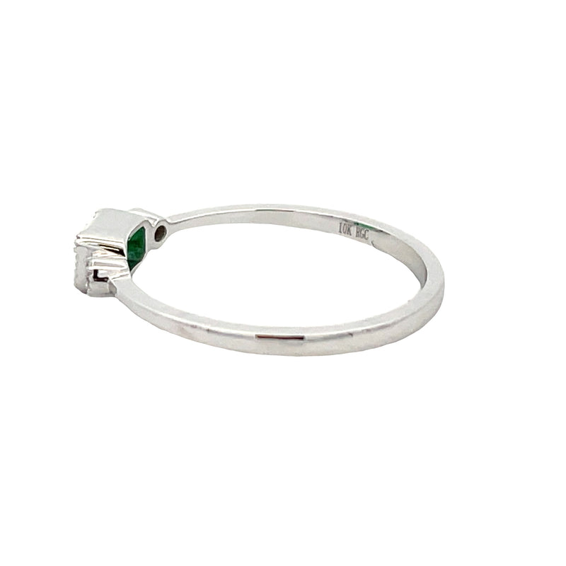 .02ct Created Emerald Diamond Ring 10KT White Gold