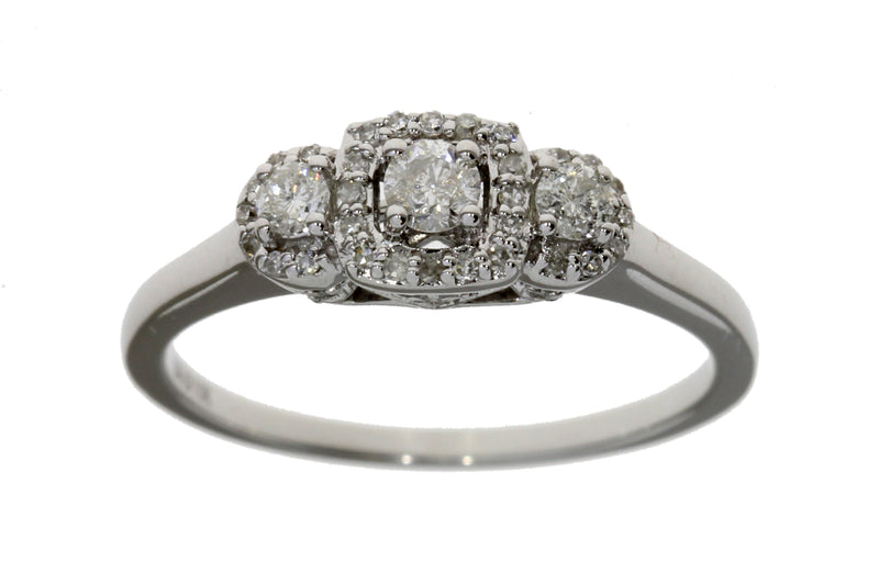 Natural .30ct Diamond 3 Stone Ring 10KT White Gold