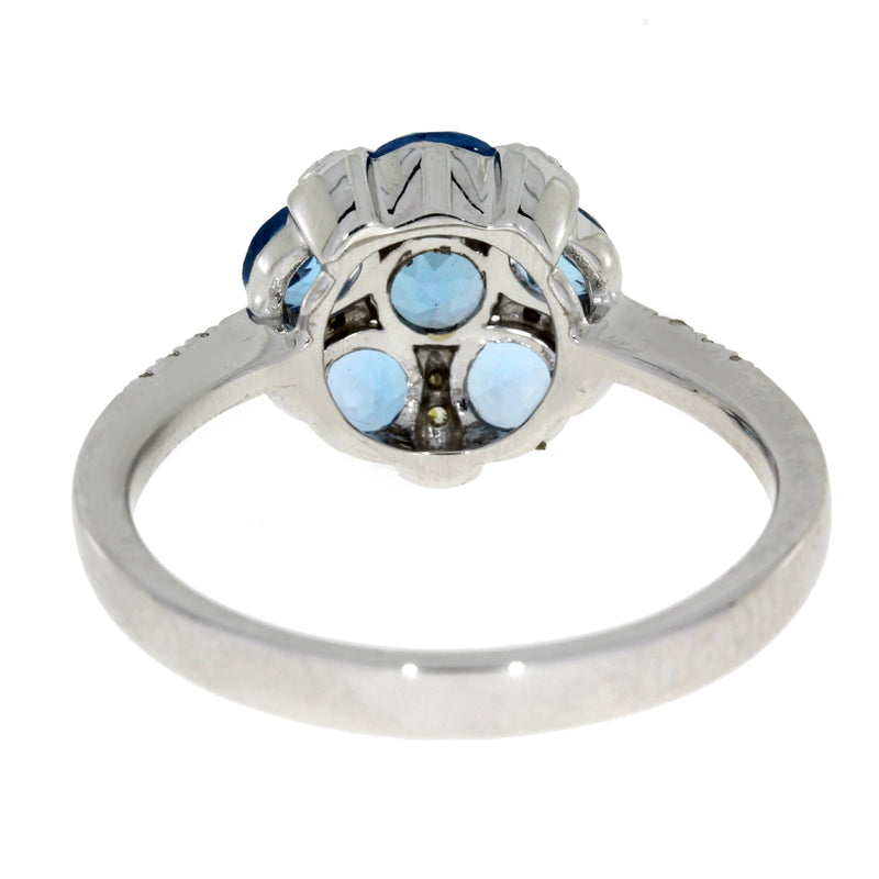 Natural .71ct Blue Topaz Diamond Ring 14KT White Gold
