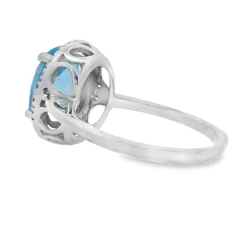 Natural 1.97ct Blue Topaz Diamond Ring 14KT White Gold