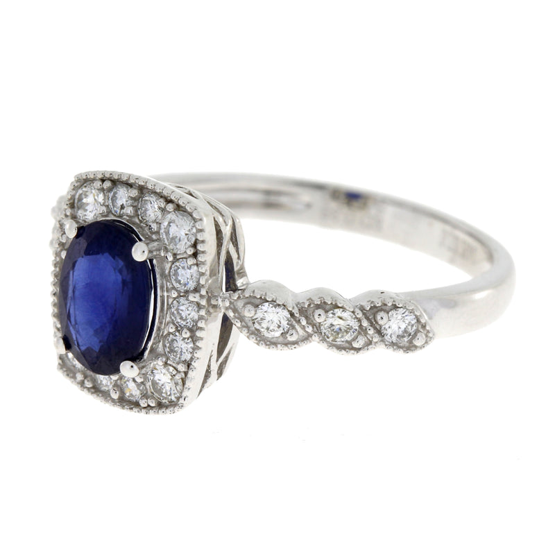 Natural 1.35ct Sapphire Diamond Ring 14KT White Gold