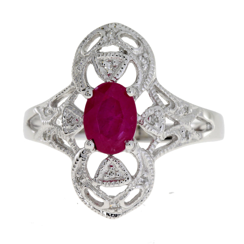 Natural 1.03ct Ruby Diamond Ring 10KT White Gold
