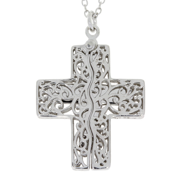 .01ct Diamond Cross Religious Pendant Sterling Silver