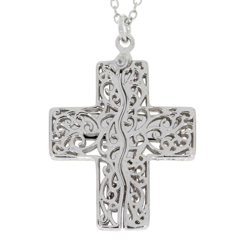 .01ct Diamond Cross Religious Pendant Sterling Silver