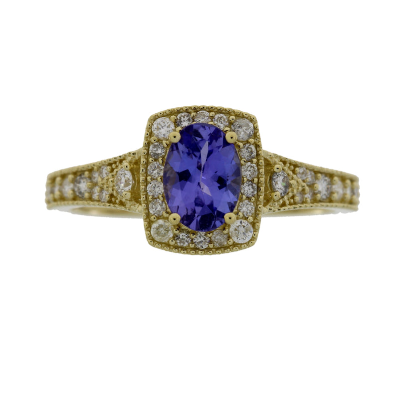 Natural 1.34ct Tanzanite Diamond Ring 14KT Yellow Gold