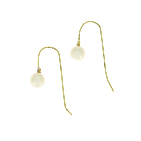 .01ct FW Pearl Diamond Dangle Earrings 10KT Yellow Gold