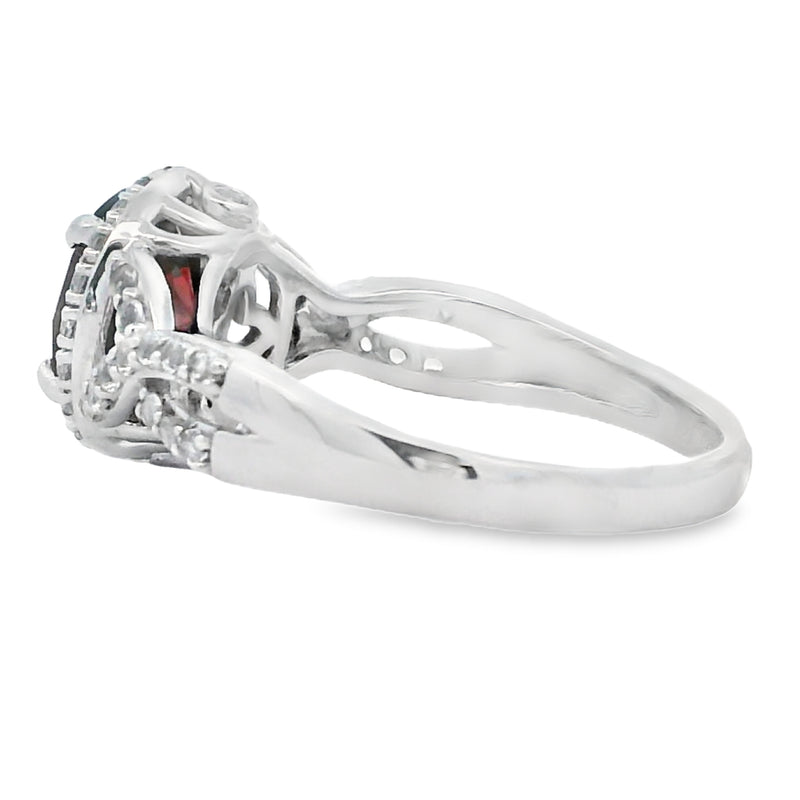 Genuine 1.82ct Garnet White Topaz Ring 14KT White Gold