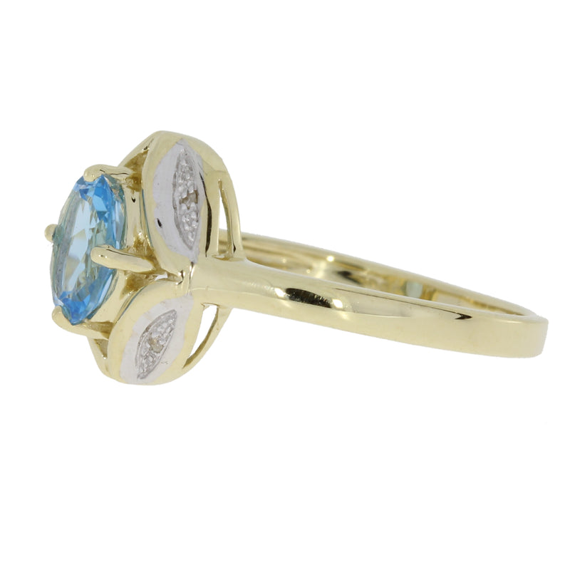 Genuine .82ct Blue Topaz Diamond Ring 10KT Yellow Gold