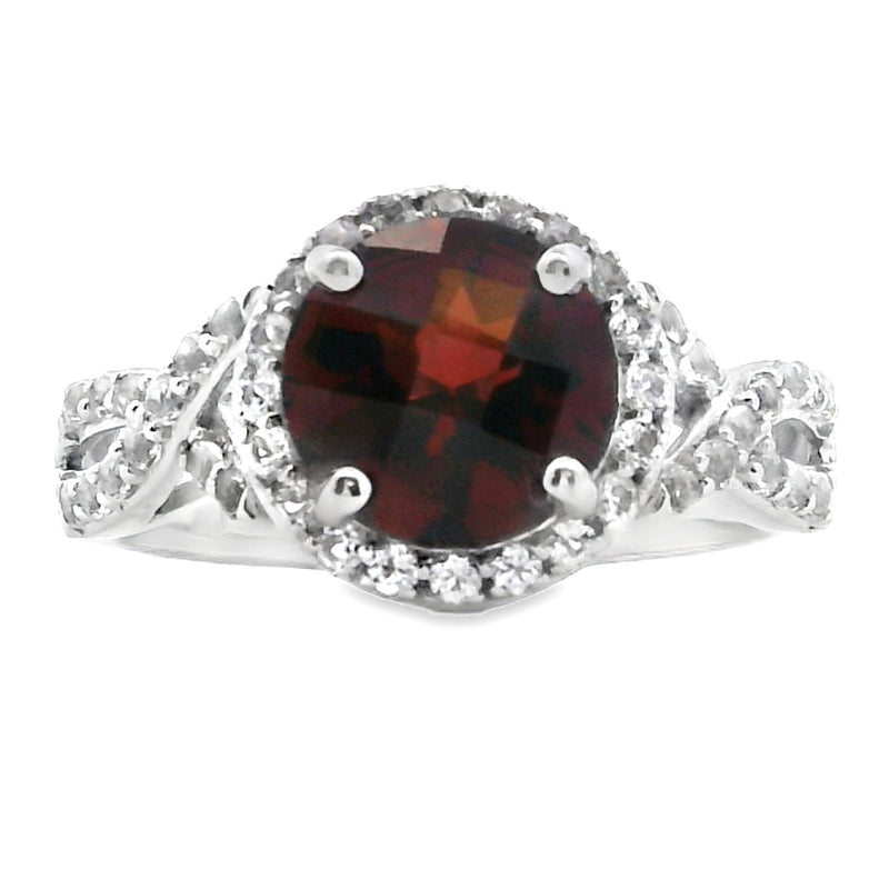 Genuine 1.82ct Garnet White Topaz Ring 14KT White Gold