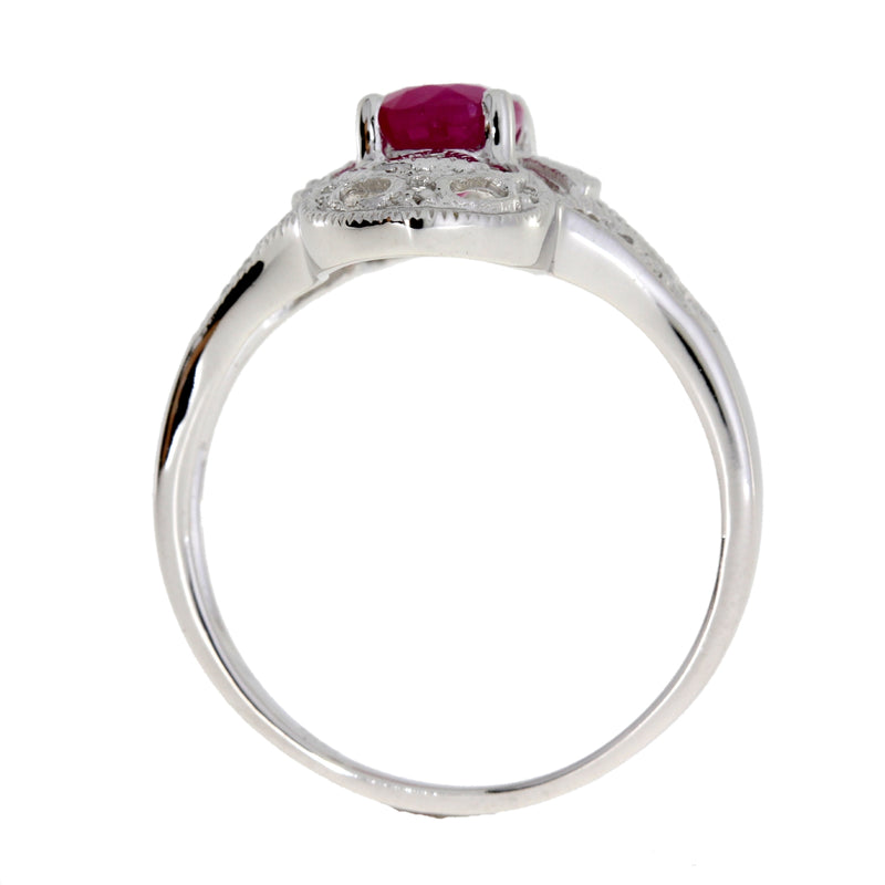 Natural 1.03ct Ruby Diamond Ring 10KT White Gold