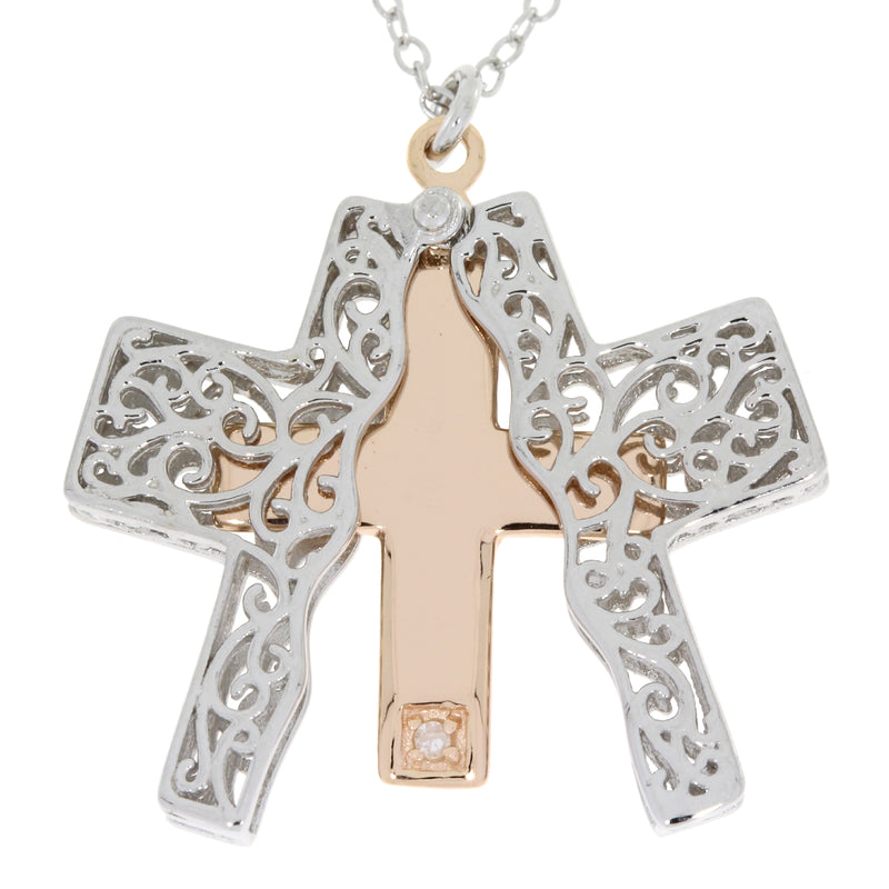 .01ct Diamond Cross Religious Pendant Sterling Silver