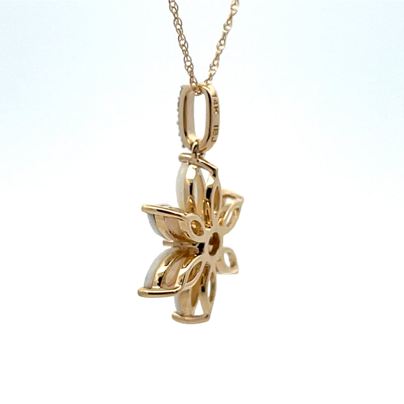 .02ct Opal Diamond Flower Pendant 14KT Yellow Gold